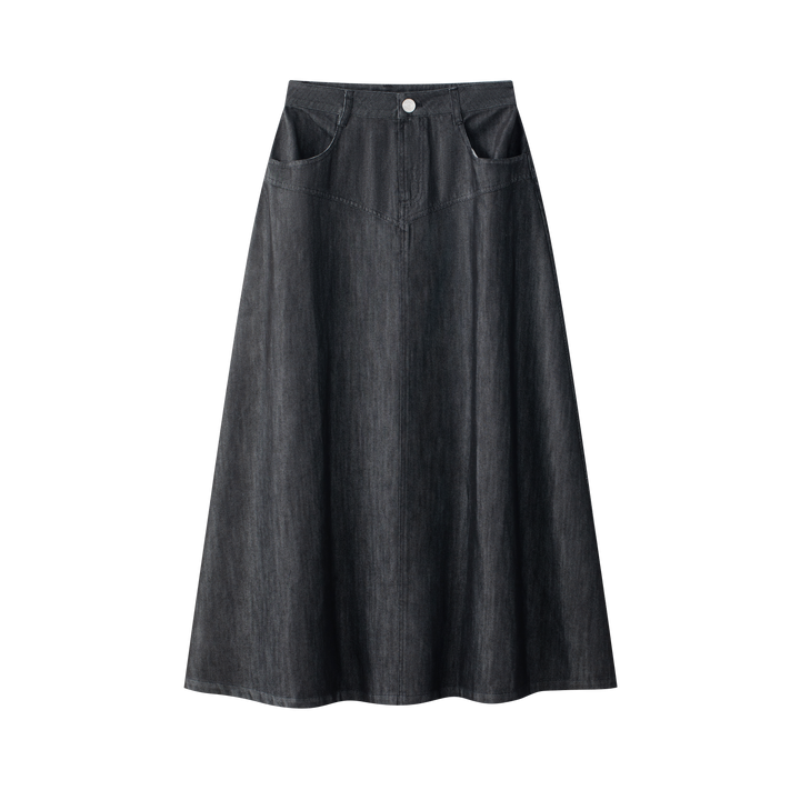 Black Denim Drop Seam Skirt
