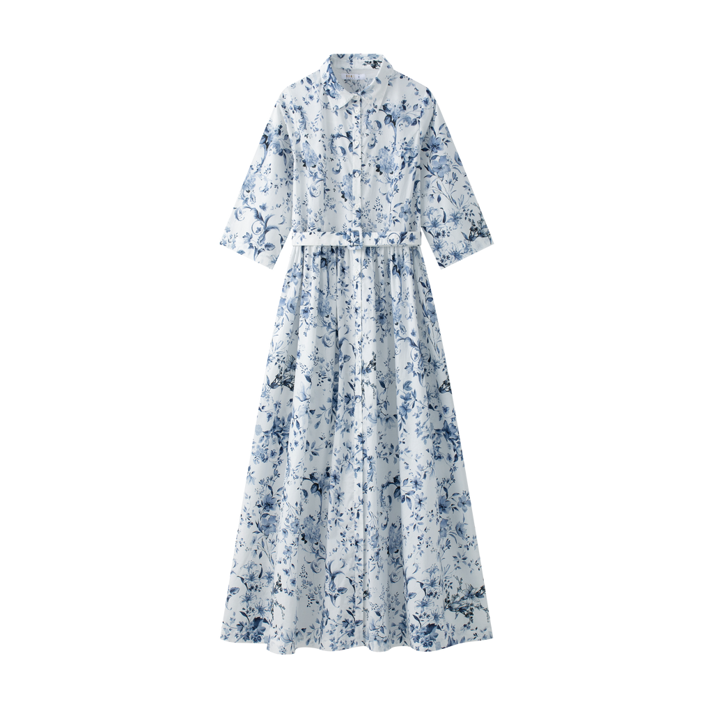 chinese dress ladies Ladies Belted Striped Floral Maxi Shirt Dress main image 1