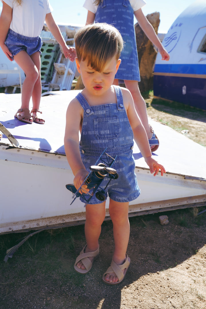 Printed Denim Overalls