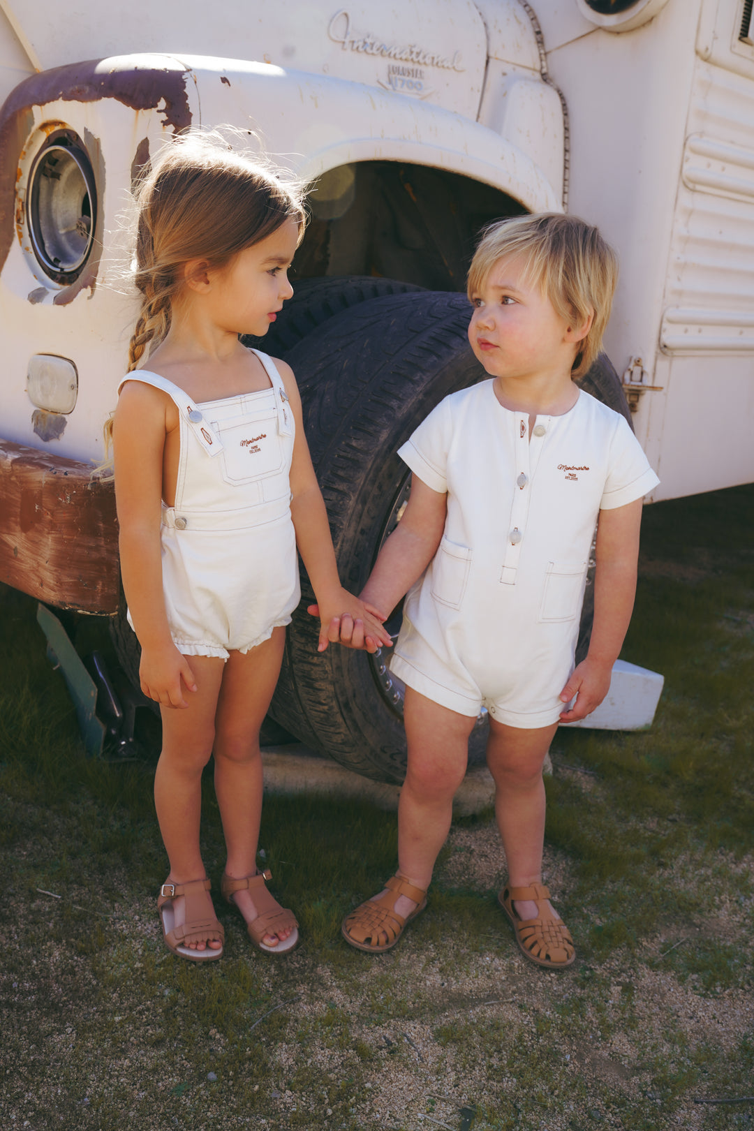 Boys White Denim Romper