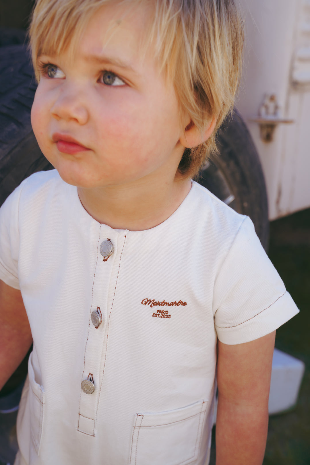 Boys White Denim Romper