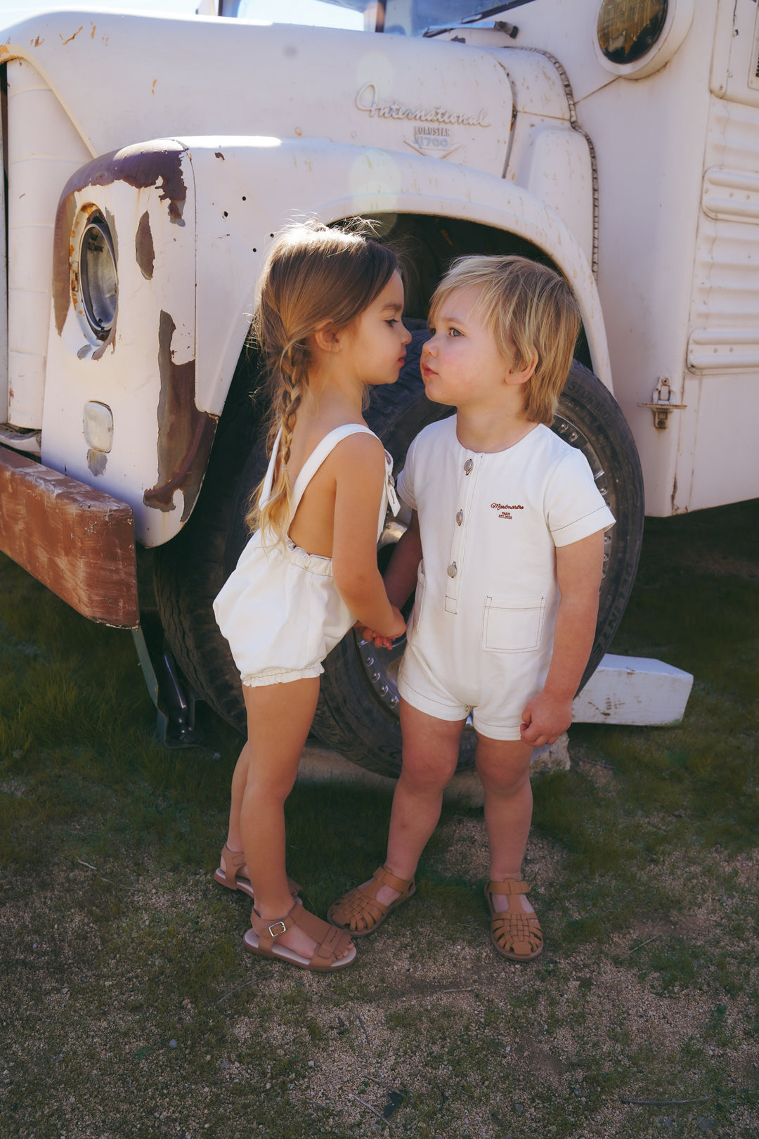 Boys White Denim Romper