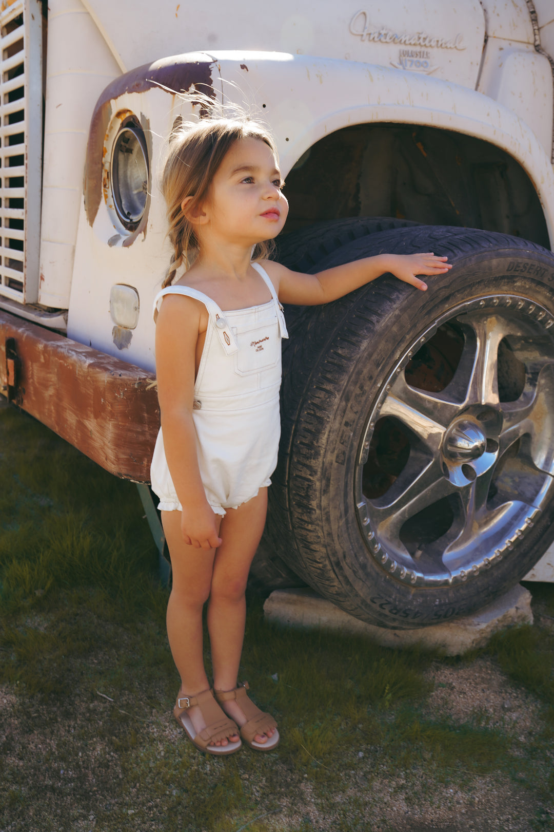Girls White Denim Romper