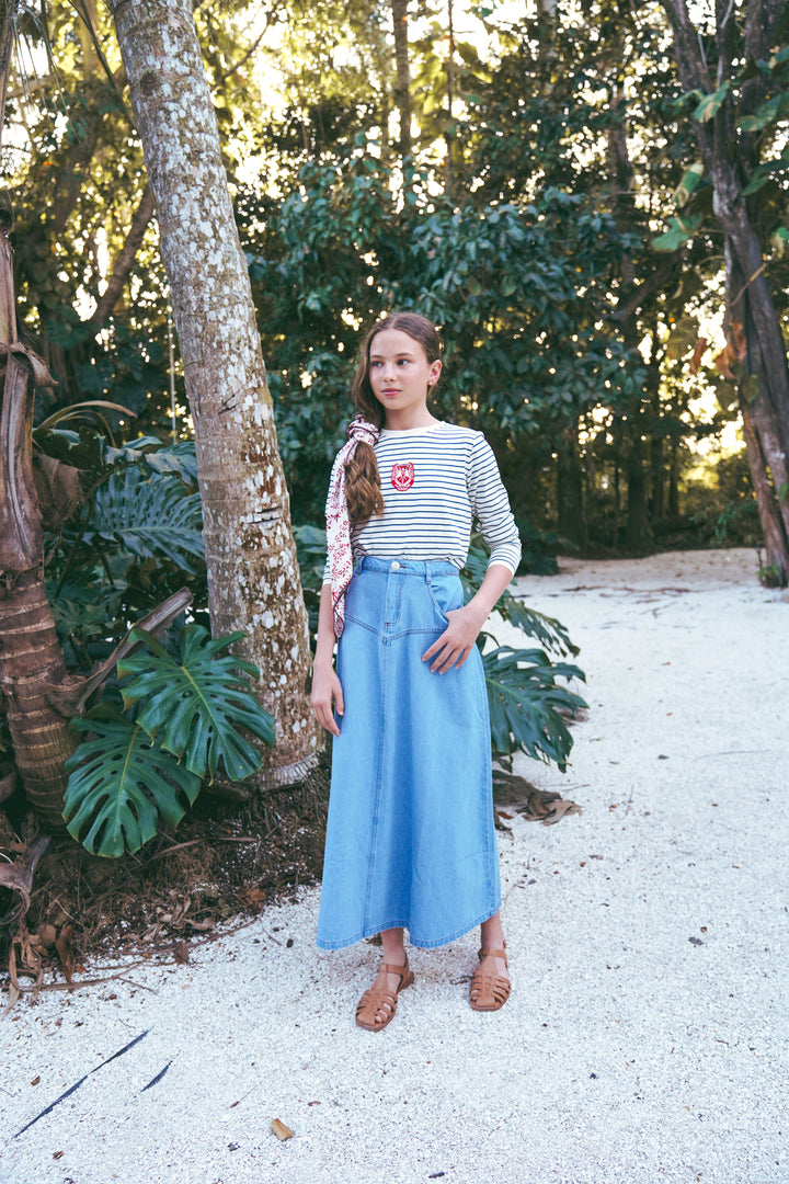 Light Denim Drop Seam Skirt