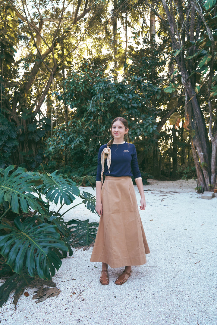 Tan Denim Stitched Skirt