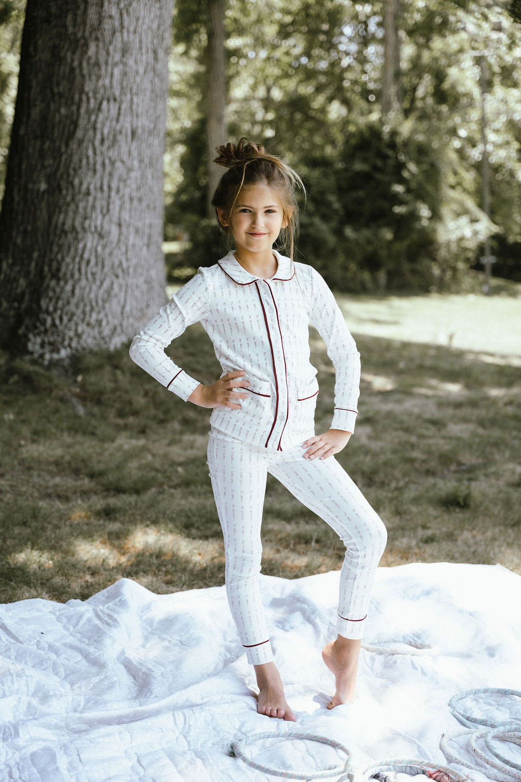 Burgundy Printed Collar PJs